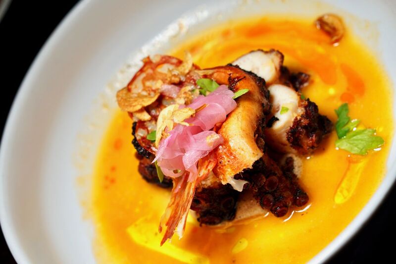 Charred octopus at Union Pasadena. Photo by Foodie Biz