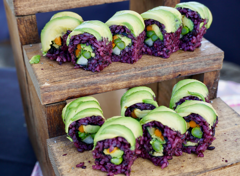 Black rice rolls at Pacific Wine and Food Classic, photo by the Foodie Biz