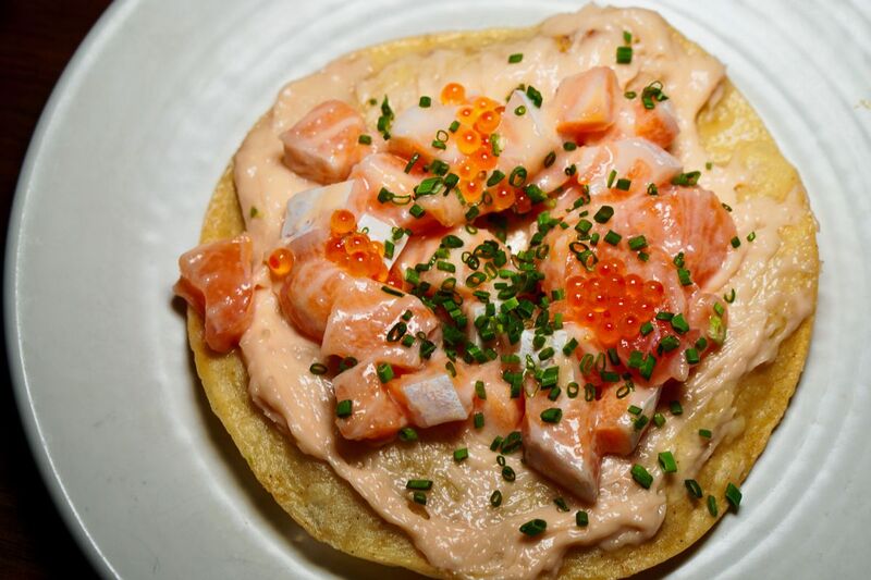 Salmon ceviche tostada at Pikoh, photo credit The Foodie Biz